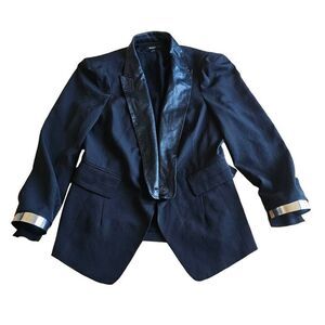 RUDSAK womens Sz Small black 100% leather trim blazer jacket